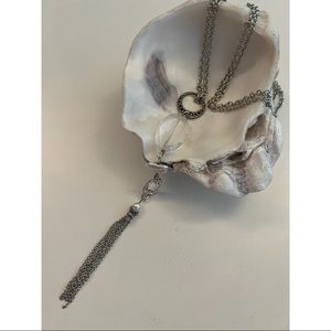 Clear Quartz Swarovski Crystal Antique Silver Tassel Long Necklace / Zuka